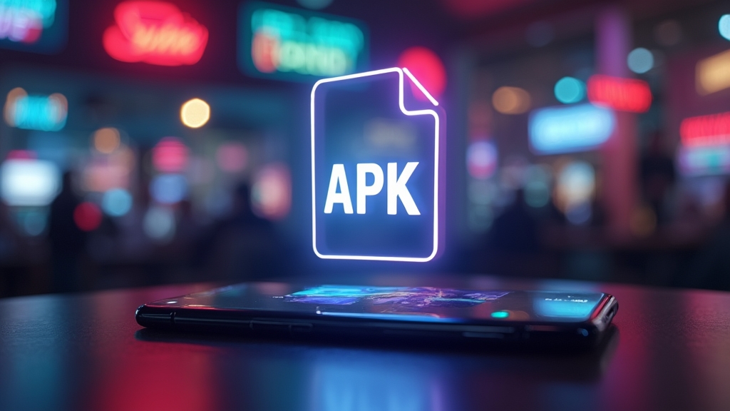 APK file and Android phone in a dark casino scene