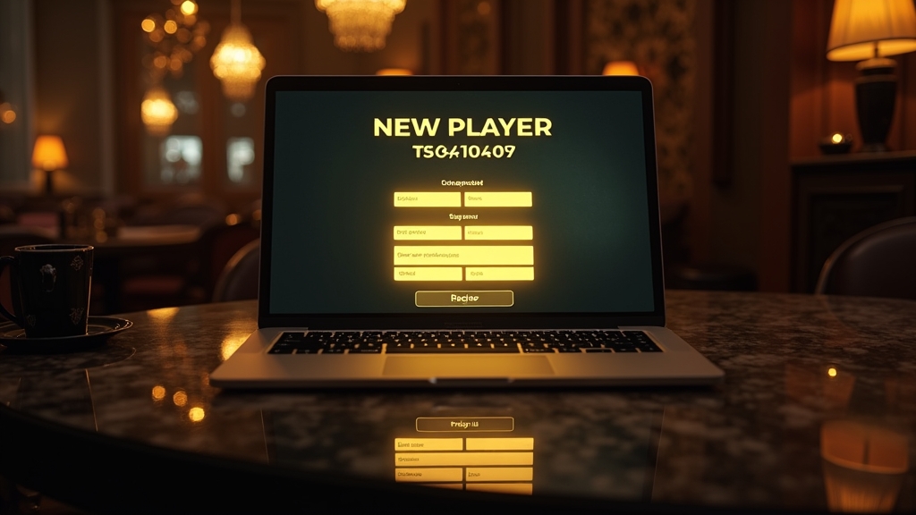 Casino-Registrierungsformular leuchtet auf einem Laptop in einer dunklen Lounge